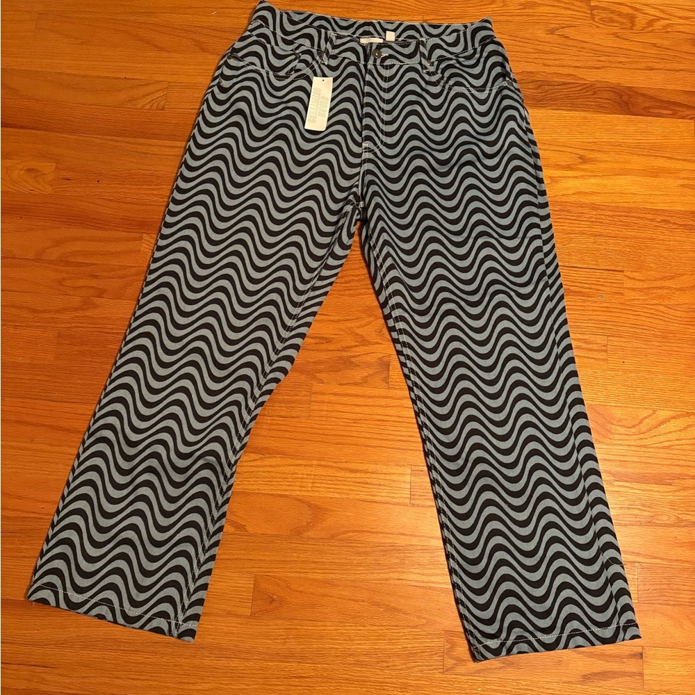 Urban Outfitters Black and Gray Wave Pattern Wide Leg Pants